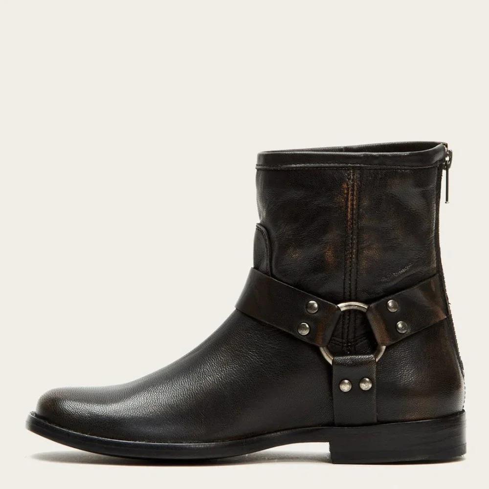 Frye Phillip Harness Short Leather Cute Ankle Boot